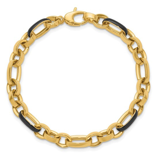 14k Yellow Gold Paperclip Link & Black Enamel Accented Bracelet