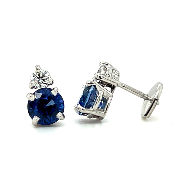 Pre-Owned Platinum Blue Sapphire & Diamond Stud Earrings