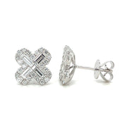 18k White Gold Diamond Clover Stud Earrings