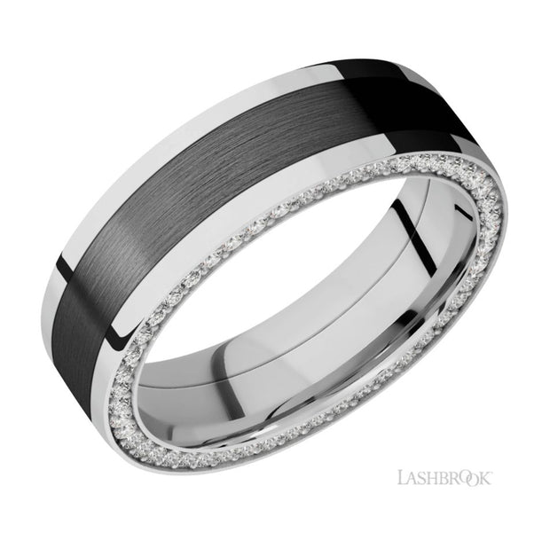 14k White Gold, Zirconium & Channel Set Diamond Eternity Wedding Band by Lashbrook Designs