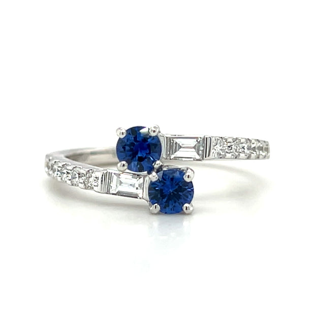 14k White Gold Blue Sapphire & Diamond Bypass Ring by IJC