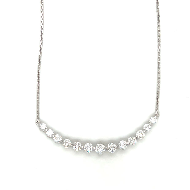 18k White Gold Curved Bar Diamond Necklace