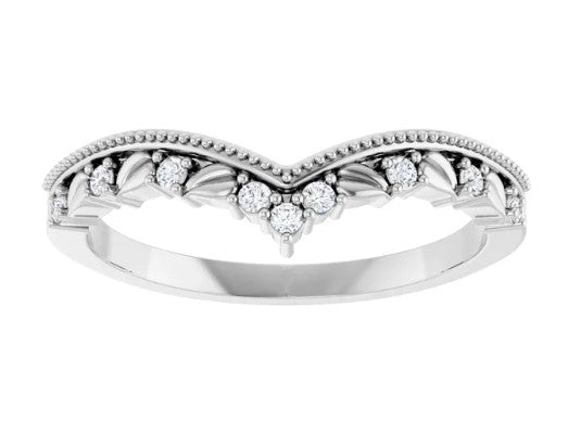 14k White Gold Nature Inspired Diamond Chevron Contour Wedding Band