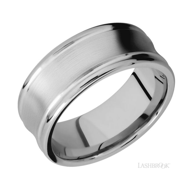 14k White Gold Flat Concaved Center Rounded Edge & Satin Finish Wedding Band by Lashbrook Designs