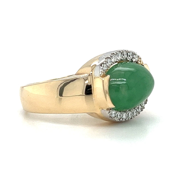 14k Yellow Gold Green Jadeite & Diamond Accented Fashion Ring