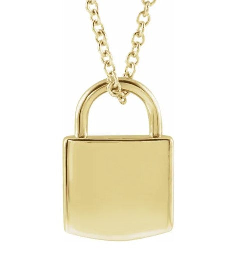 14k Yellow Gold Engravable Padlock Charm Necklace