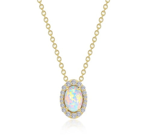 Sterling Silver/Gold Plated Simulated Opal & Simulated Diamond Halo Necklace by Lafonn