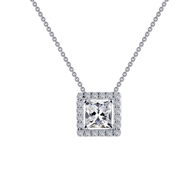 Sterling Silver Simulated Diamond Princess Cut Halo Necklace by Lafonn