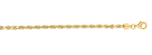 14k Yellow Gold Diamond Cut Rope Chain Bracelet