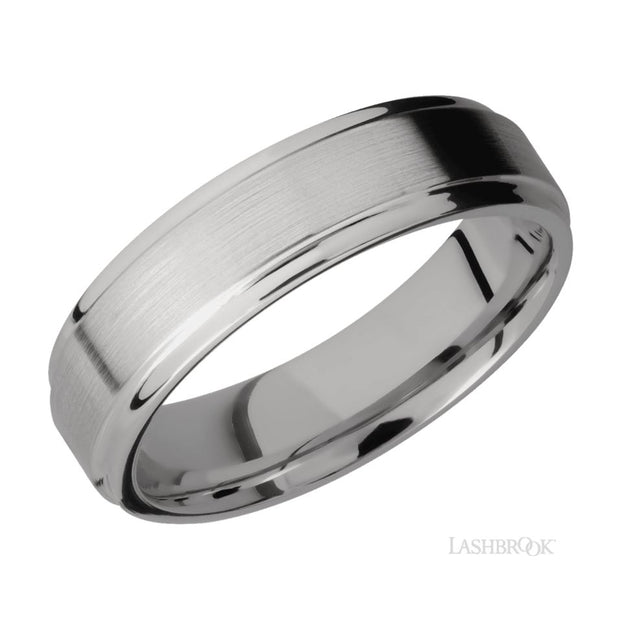 Titanium Flat Grooved Edge Satin Finish Wedding Band by Lashbrook Designs