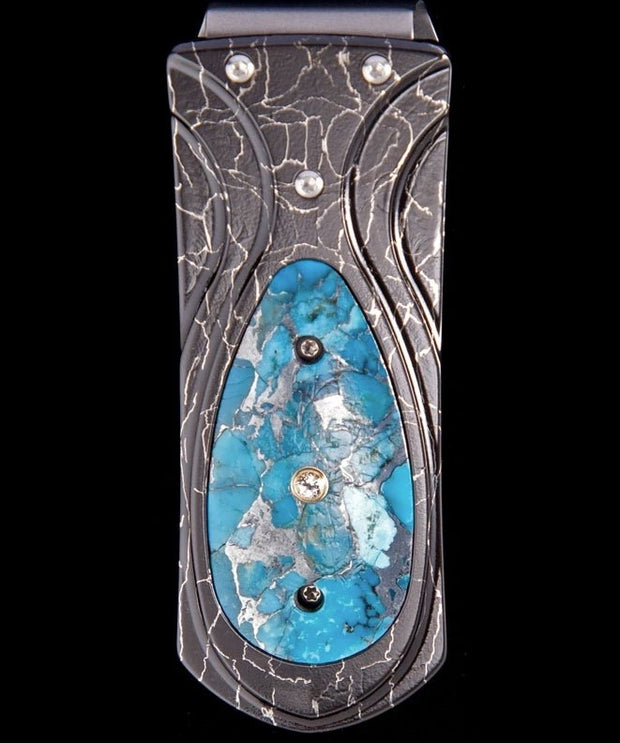 Zurich 'Tucson' Stainless Steel & Kingman Turquoise Money Clip by William Henry