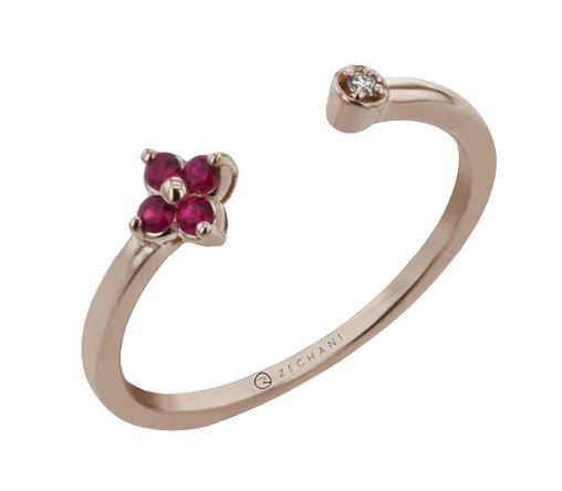 14k Rose Gold Ruby & Diamond Floral Cluster Negative Space Ring by Zeghani