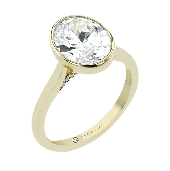 14k Yellow Gold Oval Bezel Diamond Engagement Ring by Zeghani