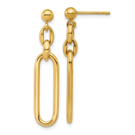 14k Yellow Gold Fancy Elongated Polished Oval Link Dangle Earrings