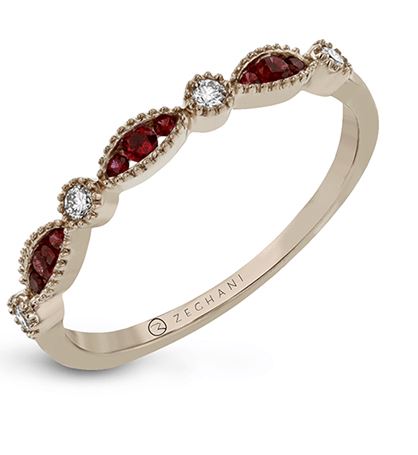 14k Rose Gold Vintage Inspired Ruby & Diamond Band by Zeghani