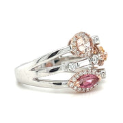 14k White/Rose Gold Accents Imperial Topaz, Pink Tourmaline, & Morganite Multi Row Gemstone Fashion Ring by Rego Designs