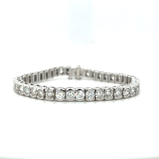 18k White Gold Half Bezel Set Round Brilliant Diamond Tennis Bracelet