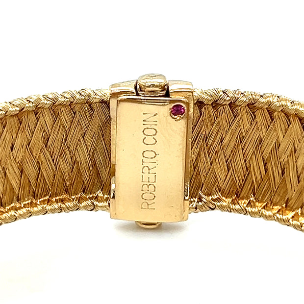 Pre-Owned 18k Gold Two Tone Diamond Fashion Bracelet by Designer Roberto Coin's 'Silk Weave' Collection