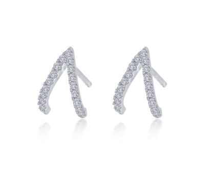 Sterling Silver Simulated Diamond Moder V-Shaped Stud Earrings by Lafonn