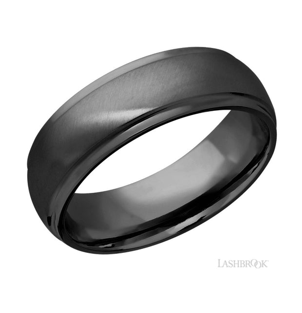 Zirconium Domed Edge Angle Satin Wedding Band by Lashbrook Designs