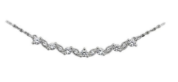 14k White Gold Diamond Curved Bar Fashion Necklace by Rego Designs