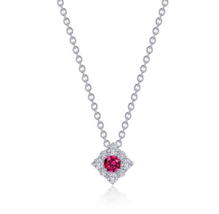 Sterling Silver Simulated Diamond Halo & Lab Created Ruby Fashion Necklace by Lafonn