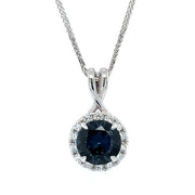 18K White Gold Blue Spinel & Diamond Halo Necklace by IJC