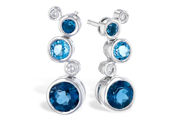 14k White Gold Blue Topaz & Diamond Dangle Earrings by Allison Kaufman