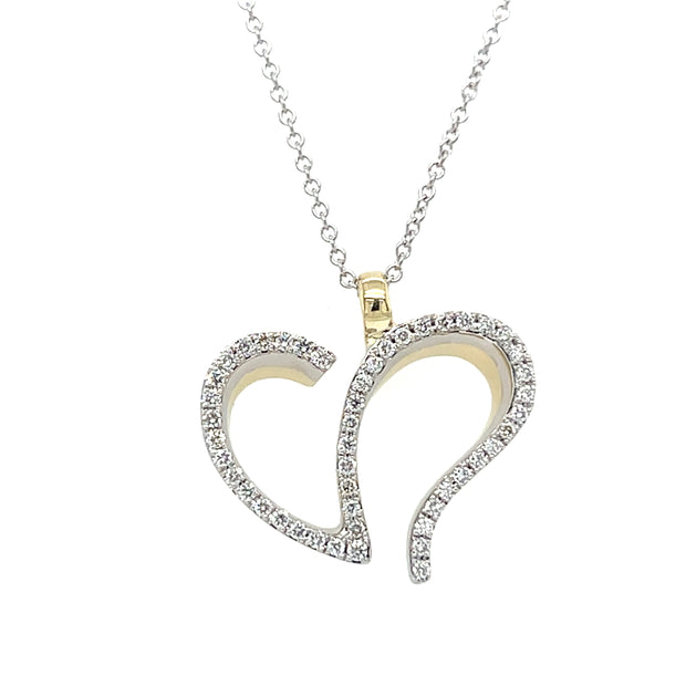 14k Two Tone Free Form Open Heart Diamond Necklace By Zeghani