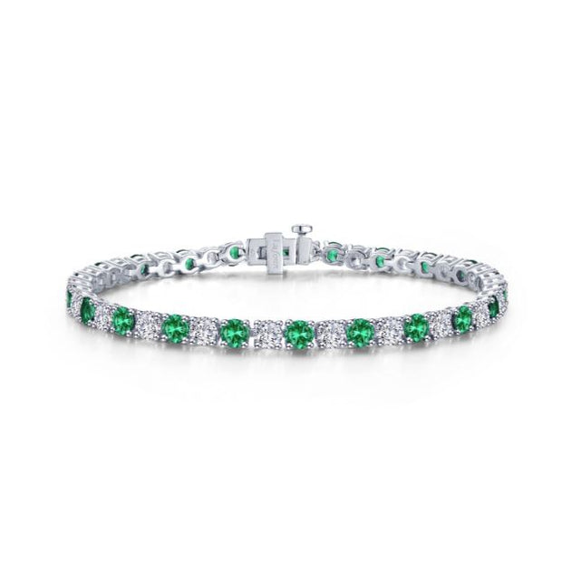 Sterling Silver 11 CTW Simulated Diamond & Simulated Emerald Tennis Bracelet by Lafonn