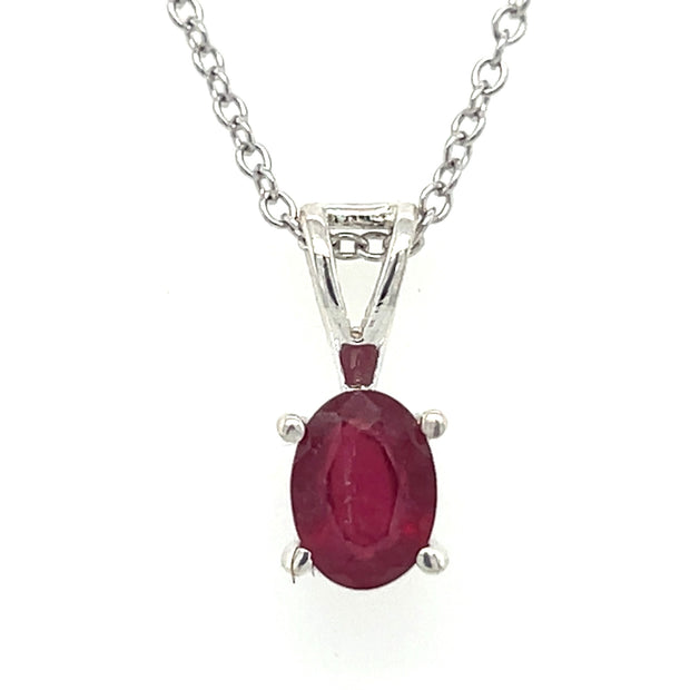 Sterling Silver Oval Ruby Solitaire Pendant