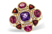 14k Yellow Gold Amethyst, Garnet, Pink Tourmaline & Diamond Ring by Allison Kaufman