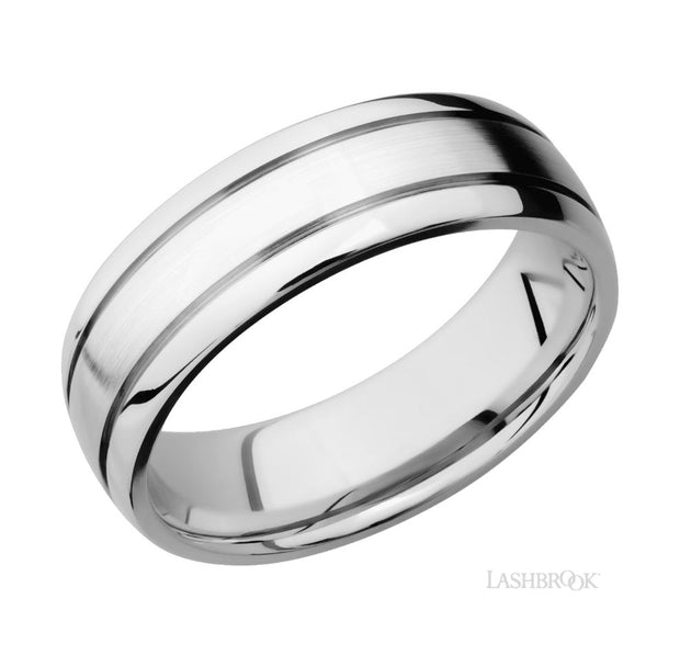 14k White Gold Domed Double Grooved Satin Finish Wedding Band by Lashbrook Designs
