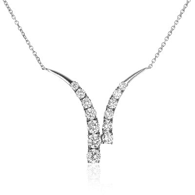 14k White Gold Assymetrical Diamond Necklace by Zeghani