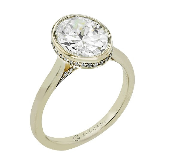 14k Yellow Gold Oval Bezel Diamond Engagement Ring by Zeghani