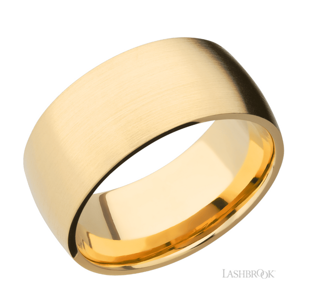 14k Yellow Gold 10 mm Domed Satin Finish Wedding Band by Lashbrook Designs