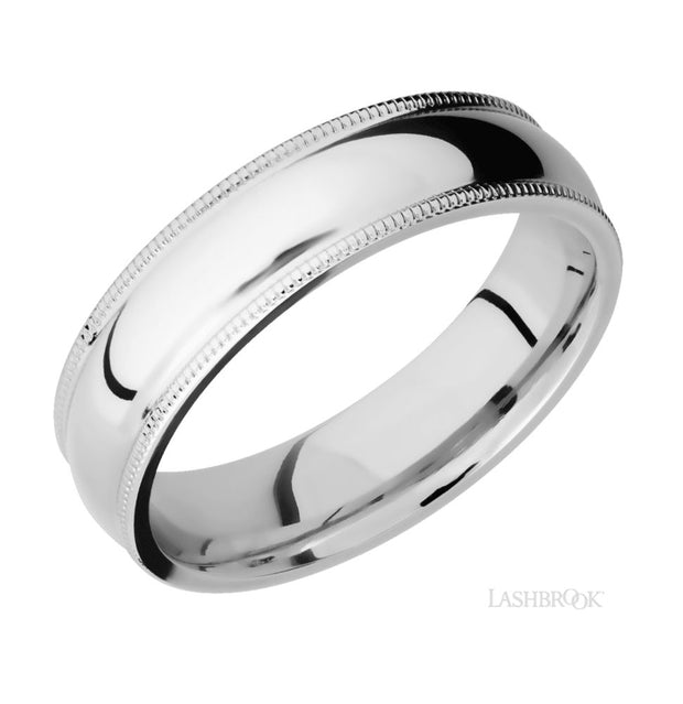 14k White Gold Domed & Milgrain Edge Wedding Band by Lashbrook Designs