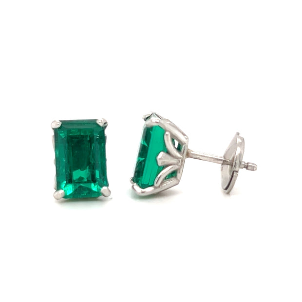 Pre-Owned Platinum Emerald Gemstone Stud Earrings