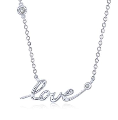 Sterling Silver 'Love' Script Simulated Diamond Fashion Necklace by Lafonn