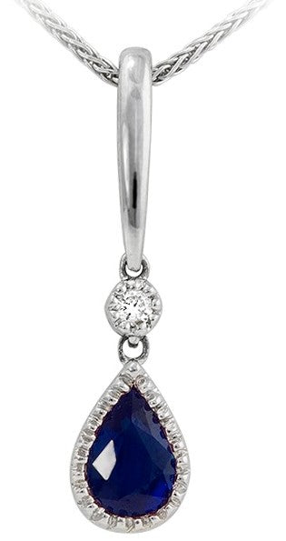 14k White Gold Blue Sapphire & Diamond Drop Pendant by Rego Designs