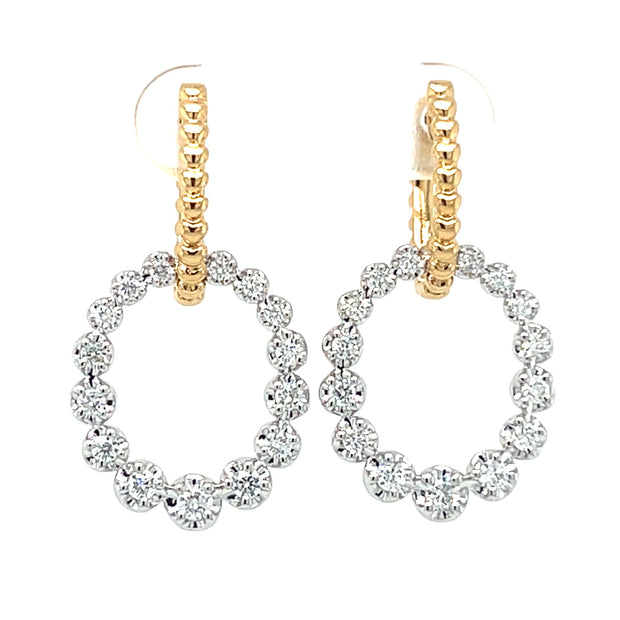 18k Two Tone Diamond Fashion Dangle Hoop Earrings