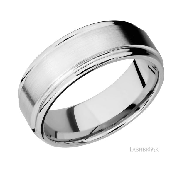 14k White Gold Flat Rounded Edge & Satin Finish Wedding Band by Lashbrook Designs