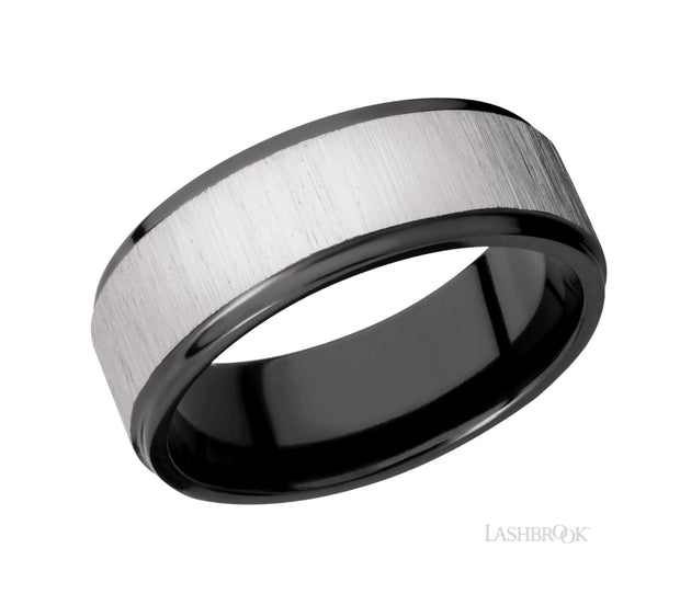 Zirconium & Cross Satin Silver Finish Wedding Band by Lashbrook Designs