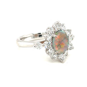 Pre-Owned Platinum Black Opal & Diamond Ring