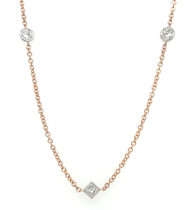 14k Rose/White Gold Princess Cut & Round Brilliant Diamonds By The Inch Necklace by IJC