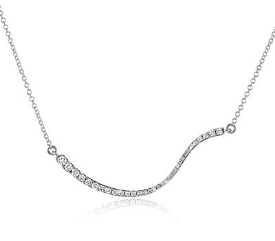 14k White Gold Diamond Wave Bar Necklace by Zeghani