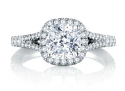 18k White Gold Classic Cushion Halo Diamond Engagement Ring by A.JAFFE