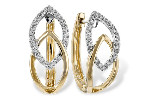 14k Yellow/White Gold Open Leaf Diamond Hoop Earrings by Allison Kaufman