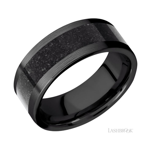 Zirconium & Black Dinosaur Bone Inlay Wedding Band by Lashbrook Designs