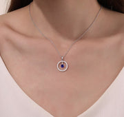 Sterling Silver Lab Created Blue Sapphire & Simulated Diamond Reversible Circle Drop Necklace by Lafonn